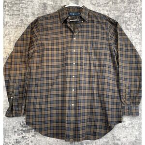 Polo Ralph Lauren Shirt Mens XLT Tall Green Brown Plaid Classic Fit Button Down